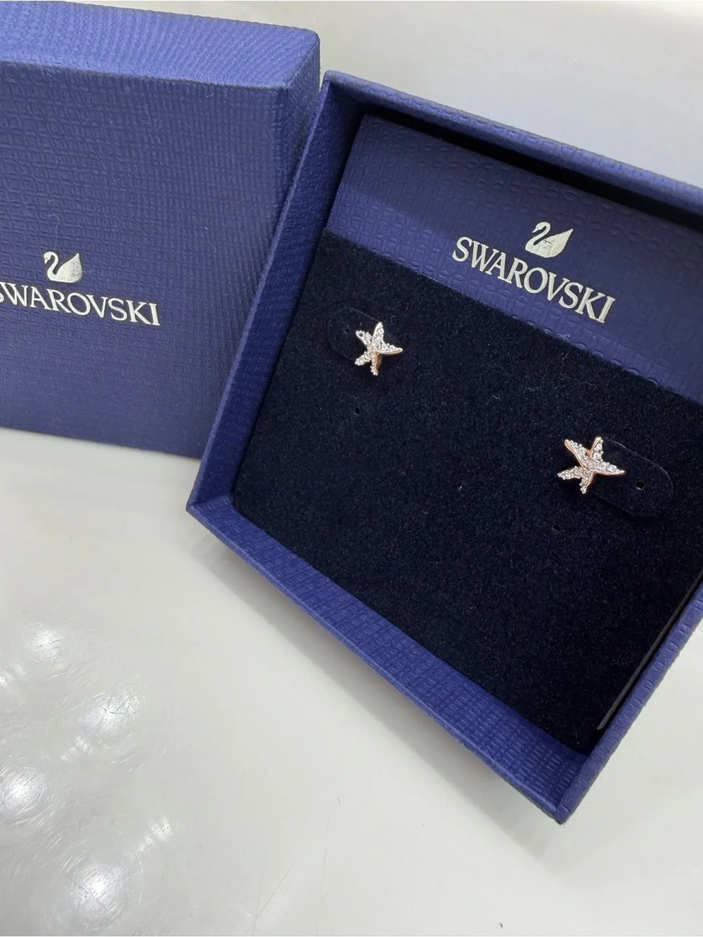 Swarovski Gold Starfish Crystal Stud Earrings - Clear Crystals